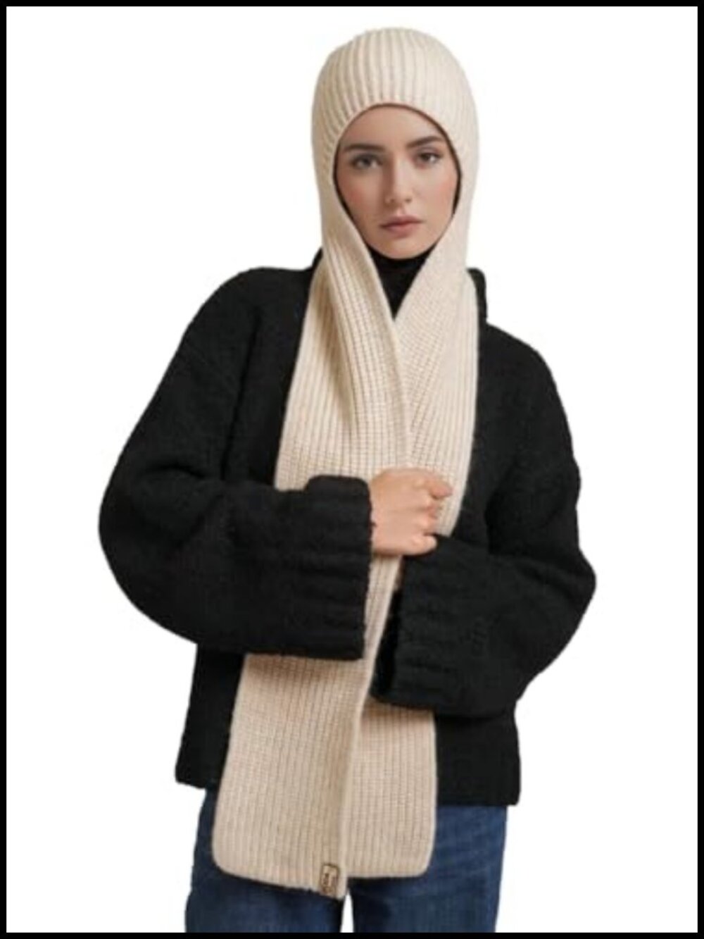 Knit Balaclava Hooded Scarf 2-in-1 Winter Beanie Hat